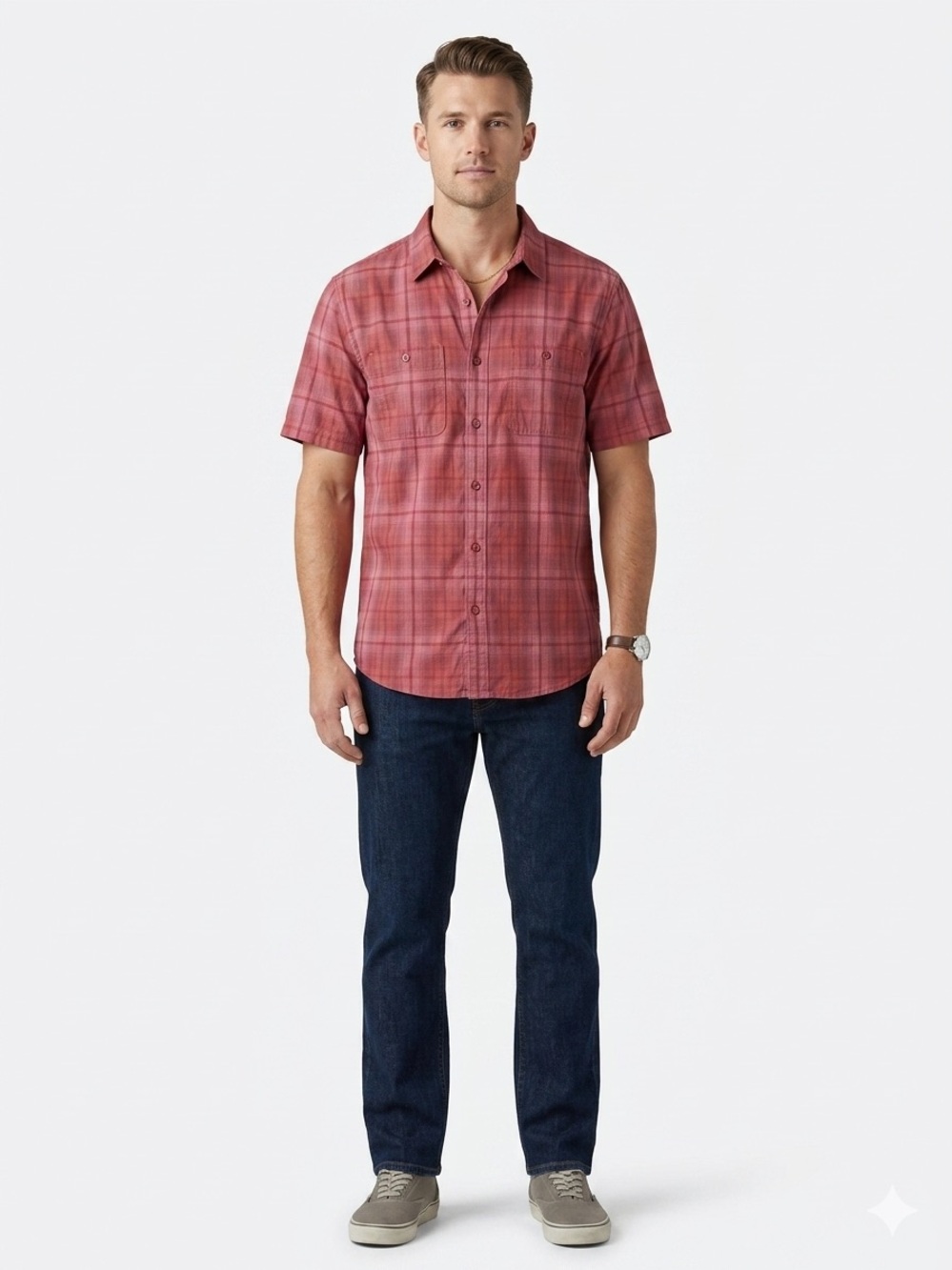 Mountain Khakis Men's Medium Red Plaid Short Sleeve Button Down Shirt Classic